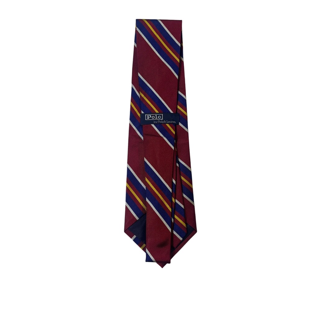 Polo Ralph Lauren Silk Tie Burgundy Navy Blue Gold Striped Regimental USA Made - Picture 3 of 7